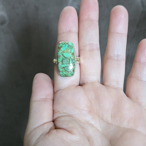 Shivam Rectangular Green💚 Copper Turquoise Statement Ring💍 - NWT - Picture 15 of 16